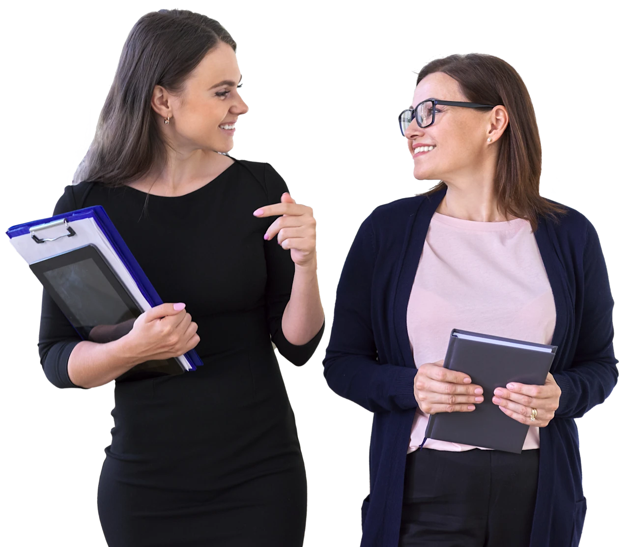 Two women walking and talking